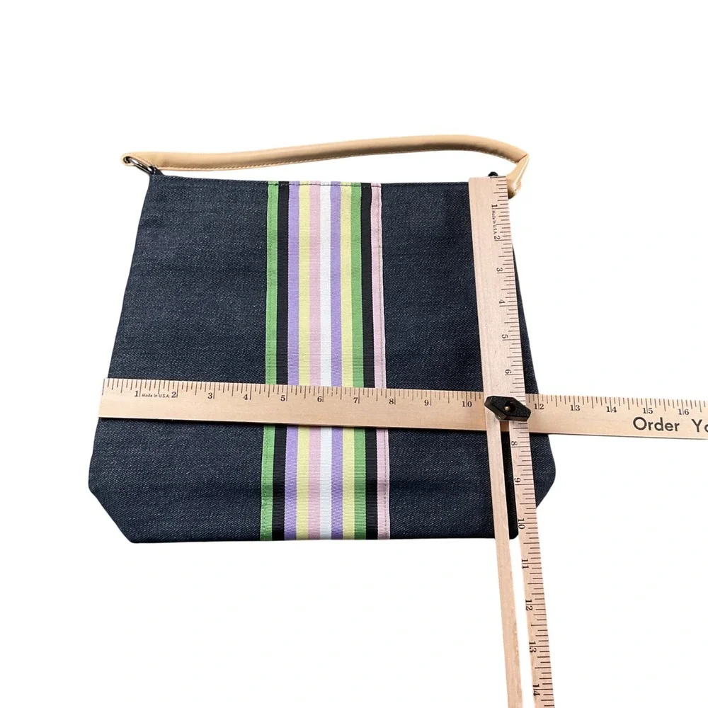 Victoria's Secret Denim Shoulder Bag‎ Pastel Stripe Accent Purse Y2K